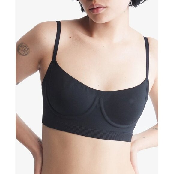 NEW Calvin Klein Womens Small Black Bonded Flex Unlined Balconette Bralette Bra - Picture 1 of 12